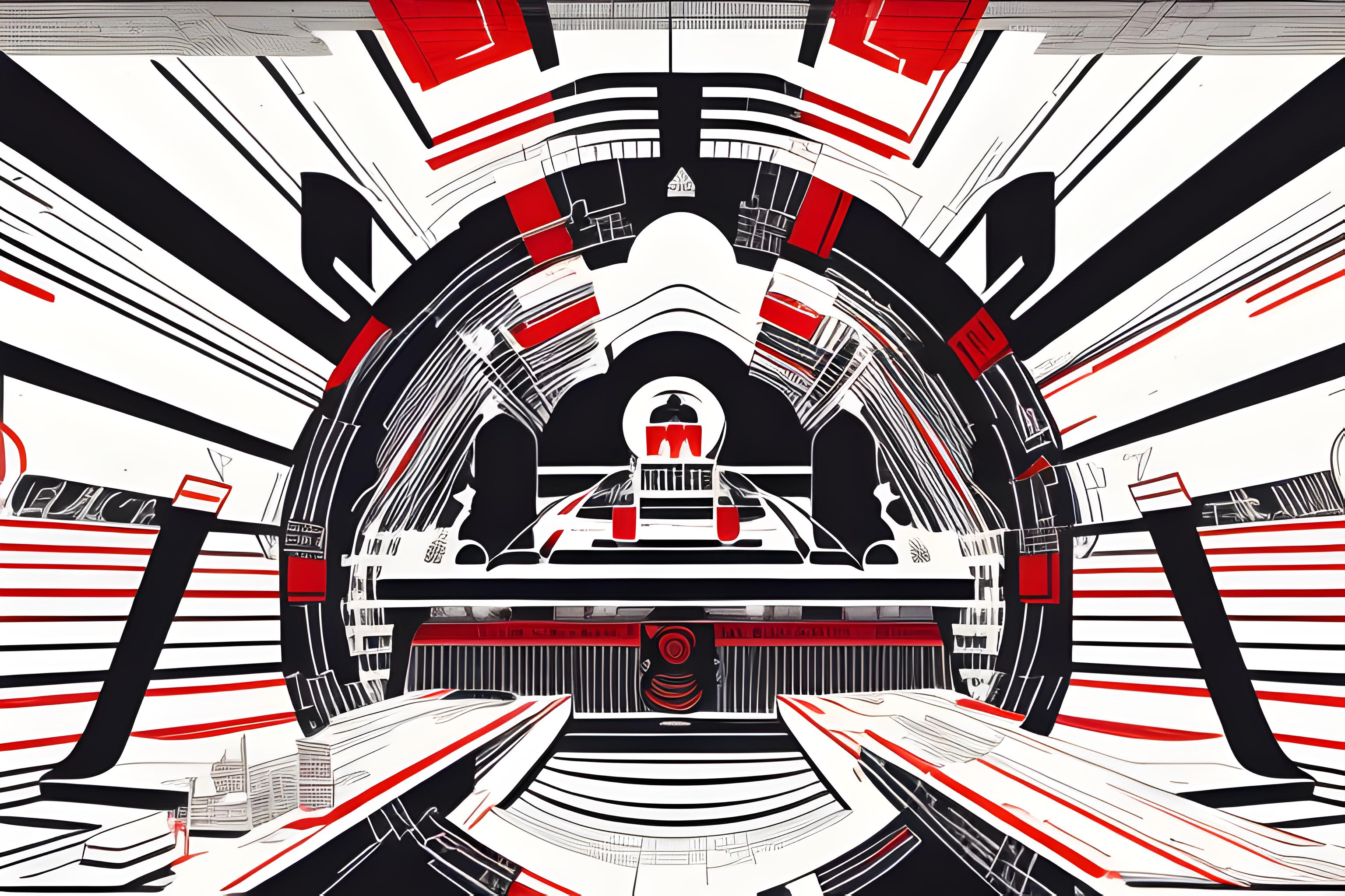 A Soviet Constructivist propaganda poster style wallpaper, bold geometric abstraction, featuring a …